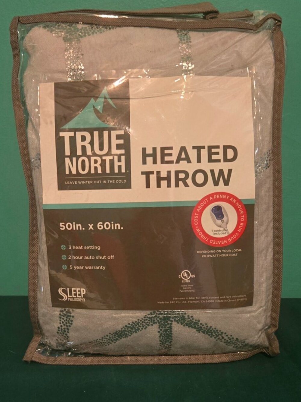 True North Heated Throw 50 x 60 in Gray  - 3 Heat Settings 2 Hour Auto Shut Off